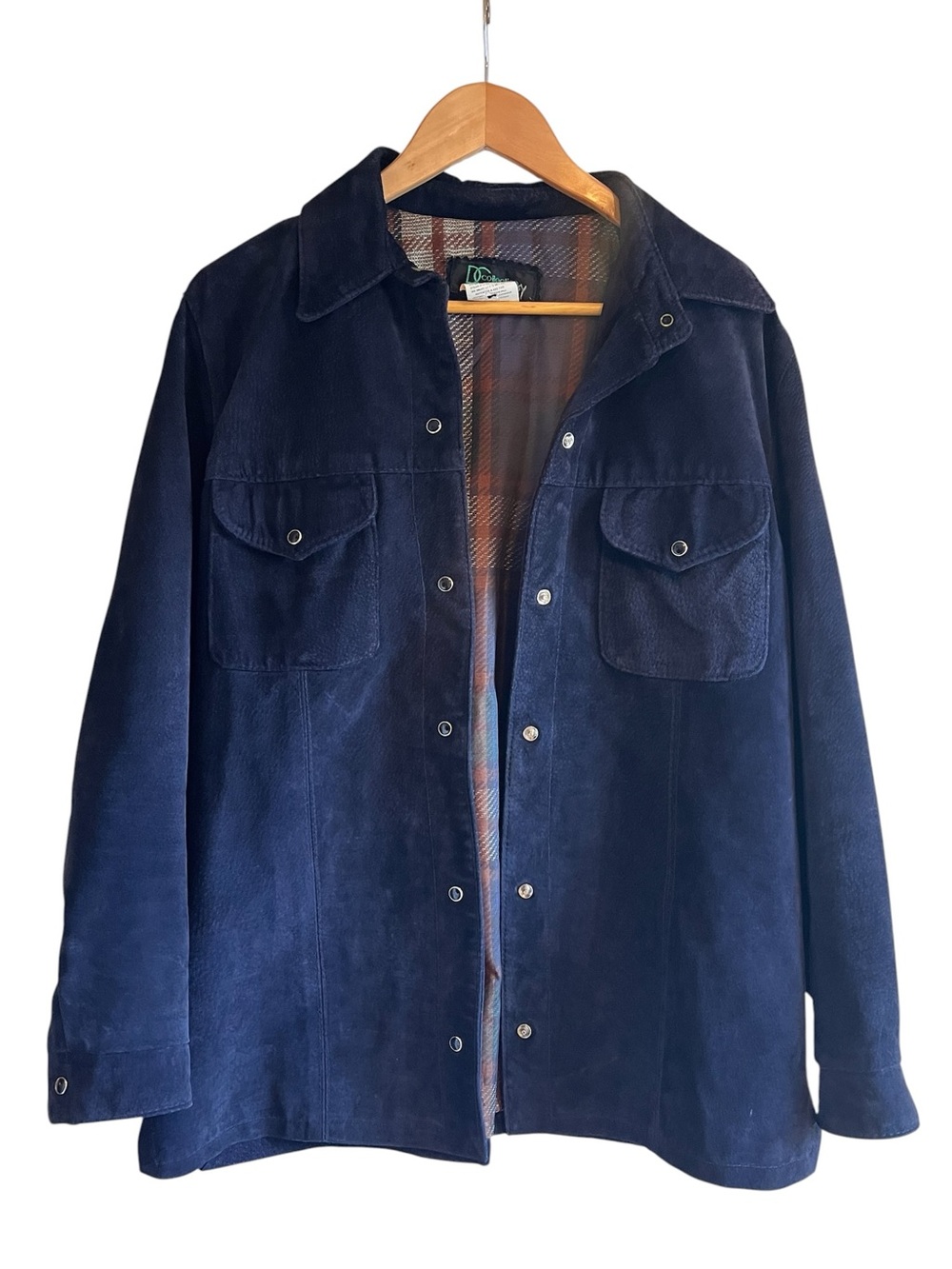 DC Collections 🇨🇦 Vintage navy blue suede shirt jacket Sz S excellent condition